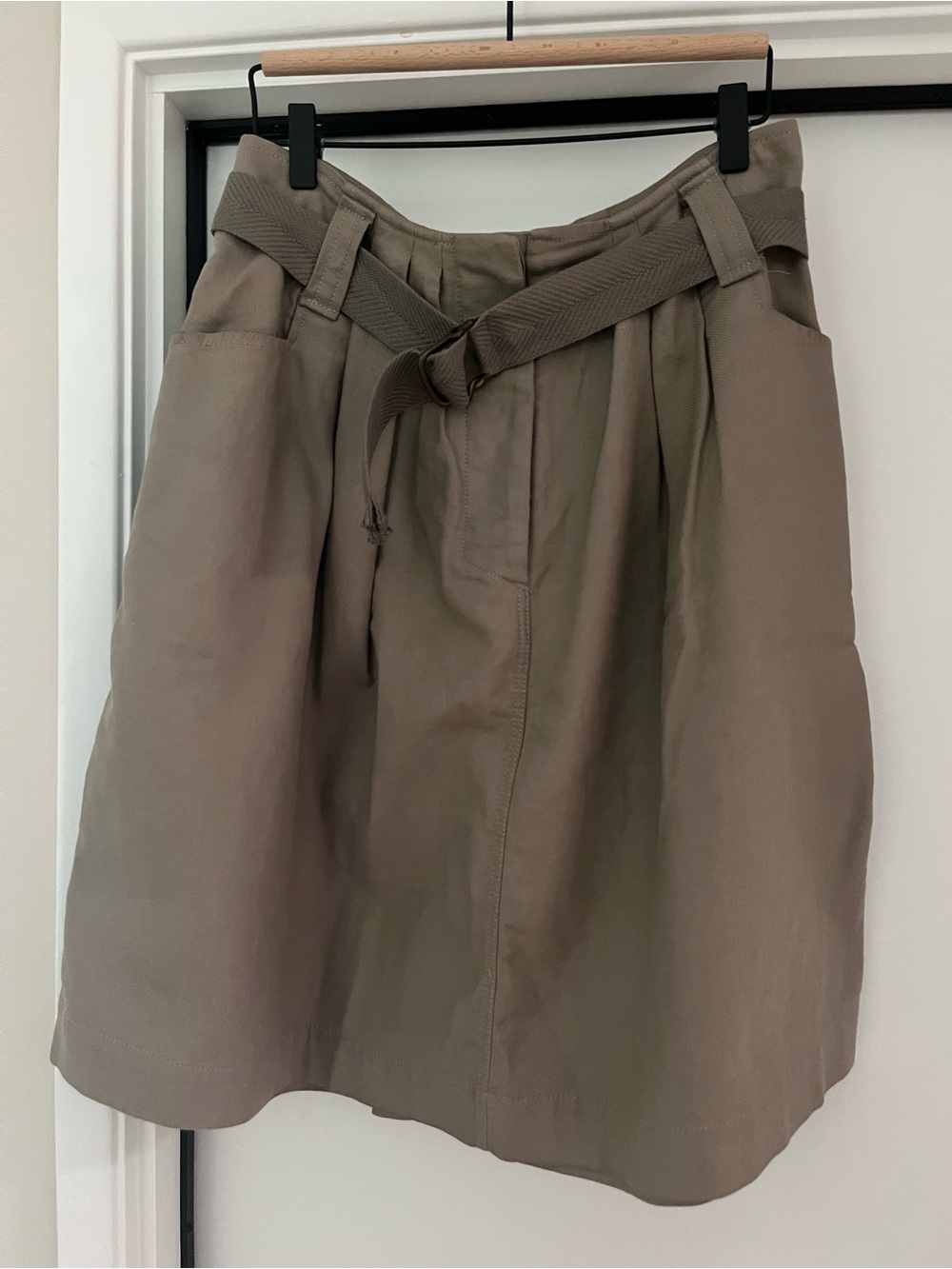 Isabel Marant Olive-Taupe A-Line Skirt with Self-Tie Belt